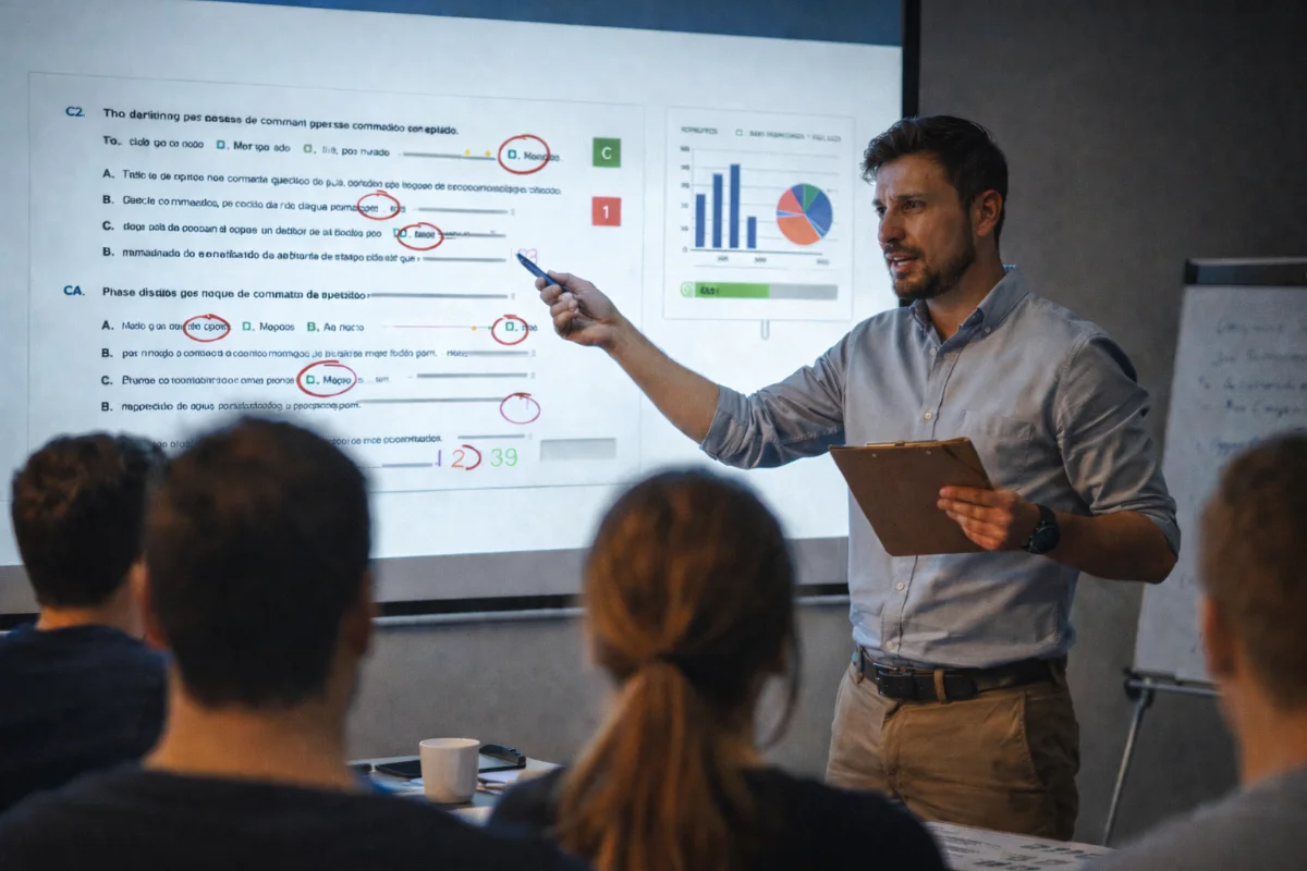 Comissária estudando simulados do Portal Aeronauta